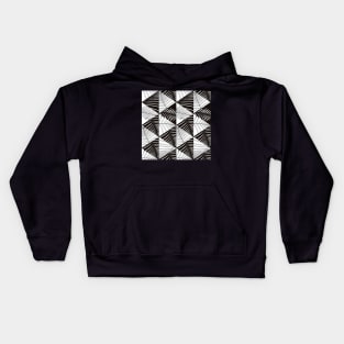 Black And White Palm Leaves And Geometric Forms Pattern Seamless Kids Hoodie